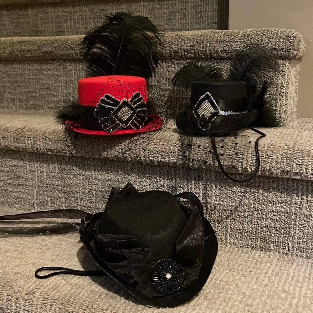 3 Custom made mini hats for Halloween, Marchi Gra, etc ( never worn )